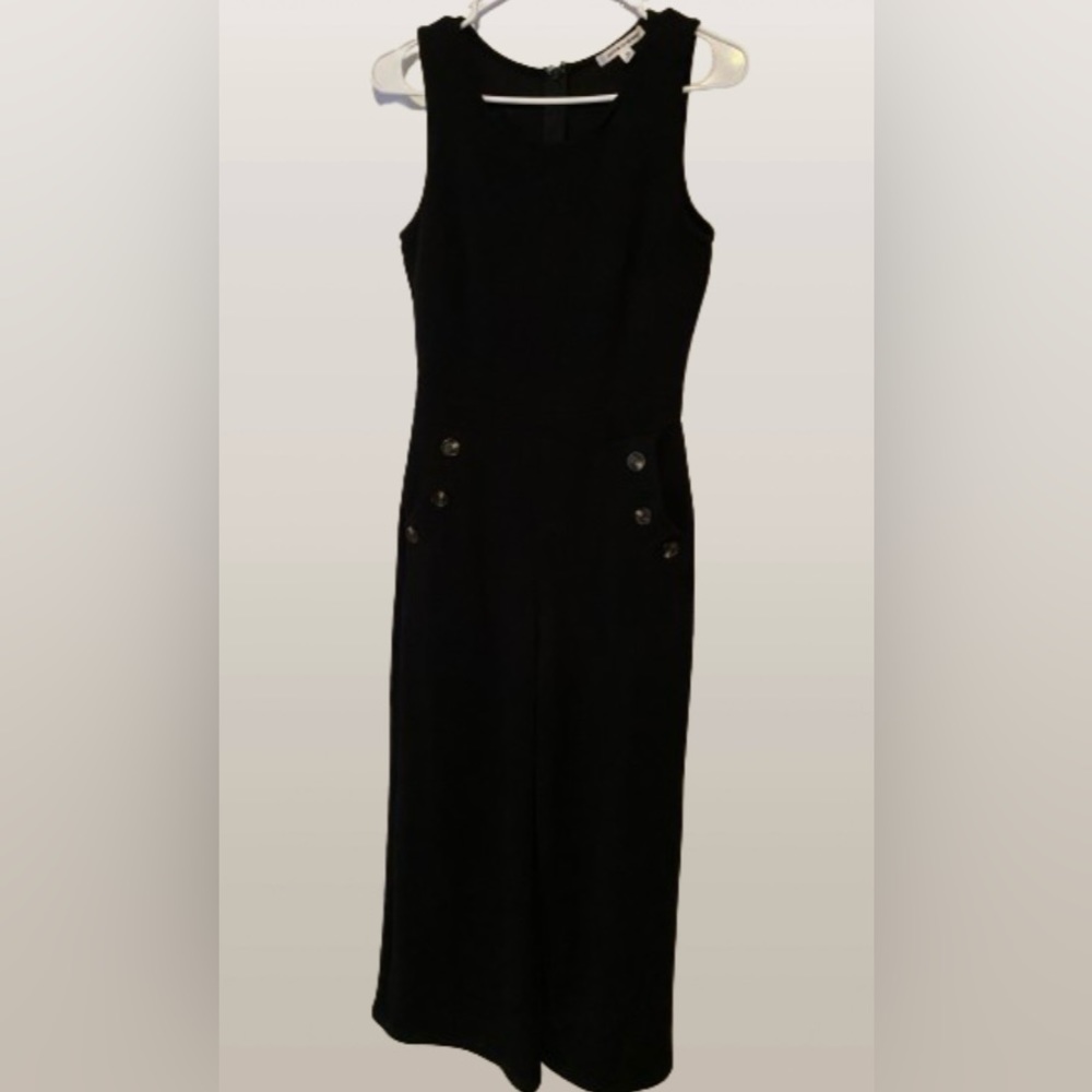Wide leg dressy jumper, black w zipper back 3 brown buttons on each side pocket